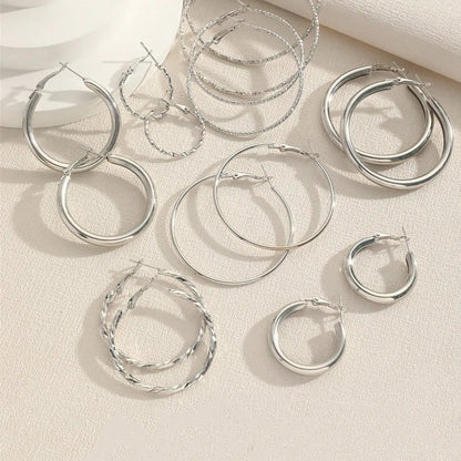 8 Pairs Women's Elegant Twist Design Hoop Earrings, 8 Pairs Trendy Exquisite Hoop Earrings, Chic All-match Vintage Jewelry As Gift for Girlfriend, Versatile Earrings Hoop Earring Sets