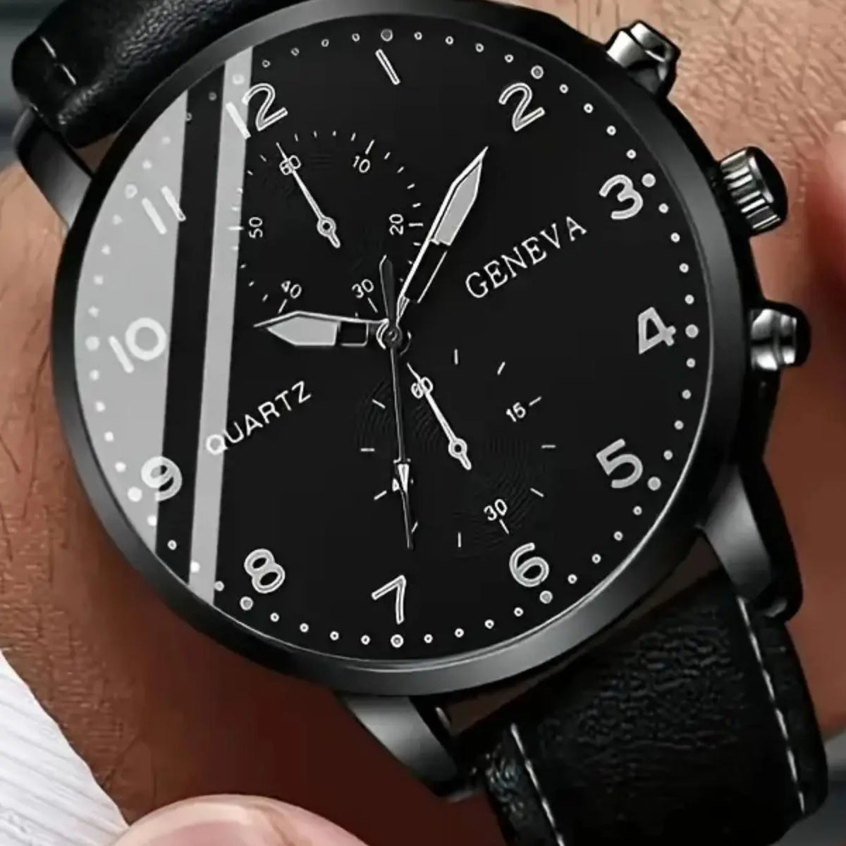 Men's Business Fashion Watch & Jewelry Set, Including Round Dial Watch, Chain Bracelet, Pendant Necklace and Ring, Trendy Versatile Exquisite Set for Birthday Gift
