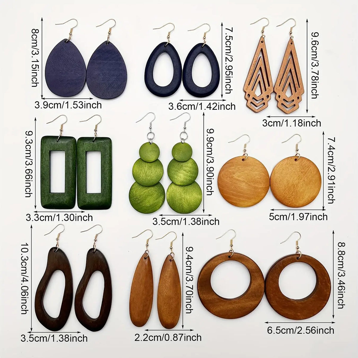 Women's Geometric Wood Earrings, Teardrop/Round/Rectangle Shapes, Boho Style Jewelry, Bohemian Earrings, Vintage Fashion Statement Earrings, Versatile Earrings for Daily Wear, Gift Idea