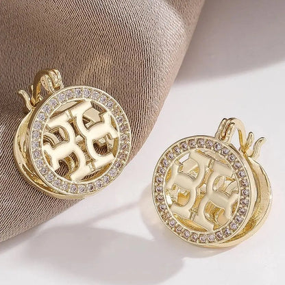 Women's Fashion Earrings Set, Copper Zirconia Ear Cuffs, Elegant Lightweight Design, Versatile Round Cutout Jewelry for Women, Versatile Accessory, Sparkling Ear Jewelry, Circle Shape Earrings, Fashionable Earrings, High Quality Earrings, Earcuff