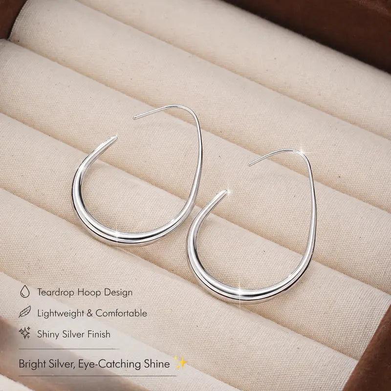 Minimalist Teardrop Hoop Earrings for Women, Gold/Silver Plated Copper Earrings, Open Hoop Earrings for Daily Wear