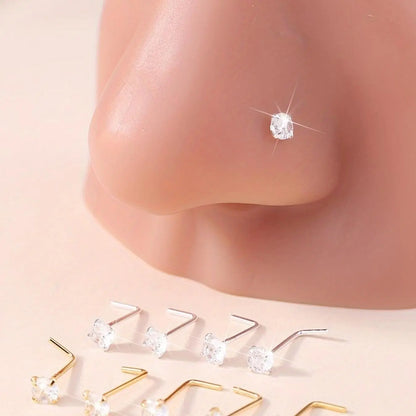 L Shaped Nose Studs, Nose Piercing Jewelry for Women & Men, Chic Body Jewelry, Stainless Steel Body Jewelry for Parties and Daily Wear, Rhinestone Nose Studs, Body Jewellery