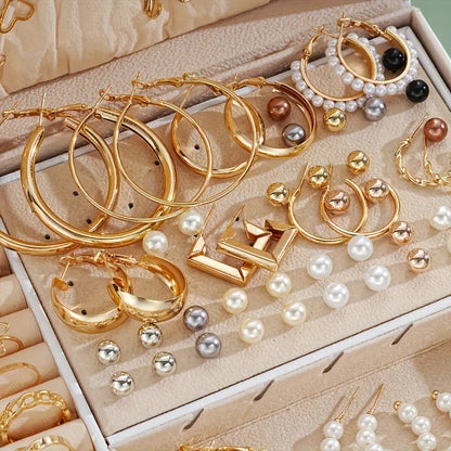 86-piece set of fashionable and elegant gold-plated butterfly necklace, heart-shaped ring, imitation pearl earrings, earrings, 4 in 1 multi-piece jewelry set, suitable for girls' daily travel, party and holiday gifts, fashion accessories (No box)