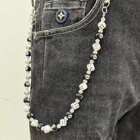 1pc Fashion Street Hip Hop Pants Chain, Rhinestone Beaded, Pool Ball and Dice Decor, Handmade, Unisex, Daily Wear Accessory, Men's Waist Decoration, Chains for Pants