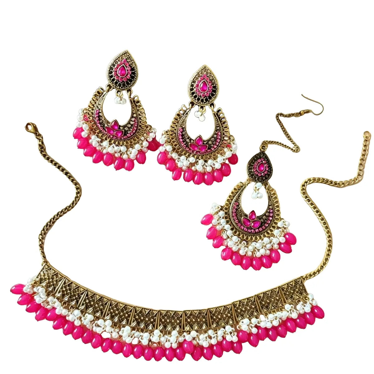 Fashionable Ethnic Style Mangatika Costume Jewelry Set, Bridal Jewelry Set for Wedding, Includes Head Chain, Necklace, Earrings, Perfect for Brides & Parties