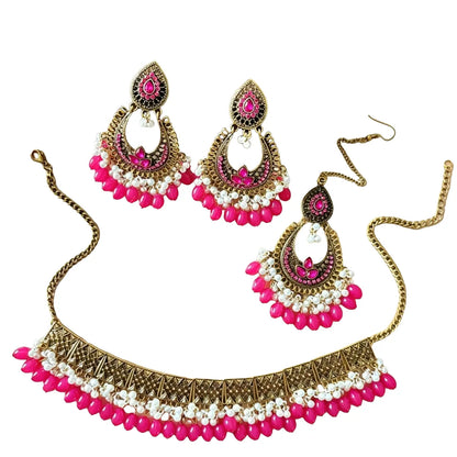 Fashionable Ethnic Style Mangatika Costume Jewelry Set, Bridal Jewelry Set for Wedding, Includes Head Chain, Necklace, Earrings, Perfect for Brides & Parties