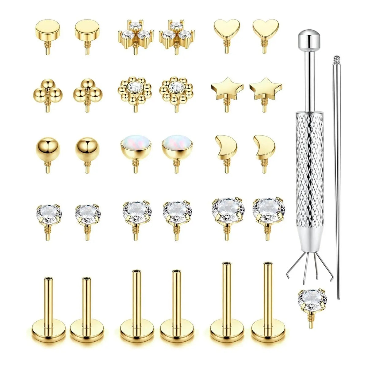 1 Set 16G 18G Flat Back Stud Earrings for Women Men Hypoallergenic Stainless Steel Internal Thread Stud Piercing Jewelry for Tragus Helix Cartilage Conch Nose Lip Labret Medusa Piercings