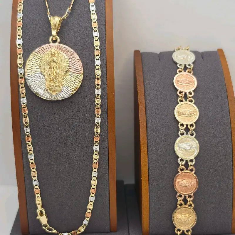 VIRGIN MARY beautiful set religious style necklace with bracelet three colors Gold-plated fancy the perfect gift
