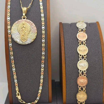 VIRGIN MARY beautiful set religious style necklace with bracelet three colors Gold-plated fancy the perfect gift