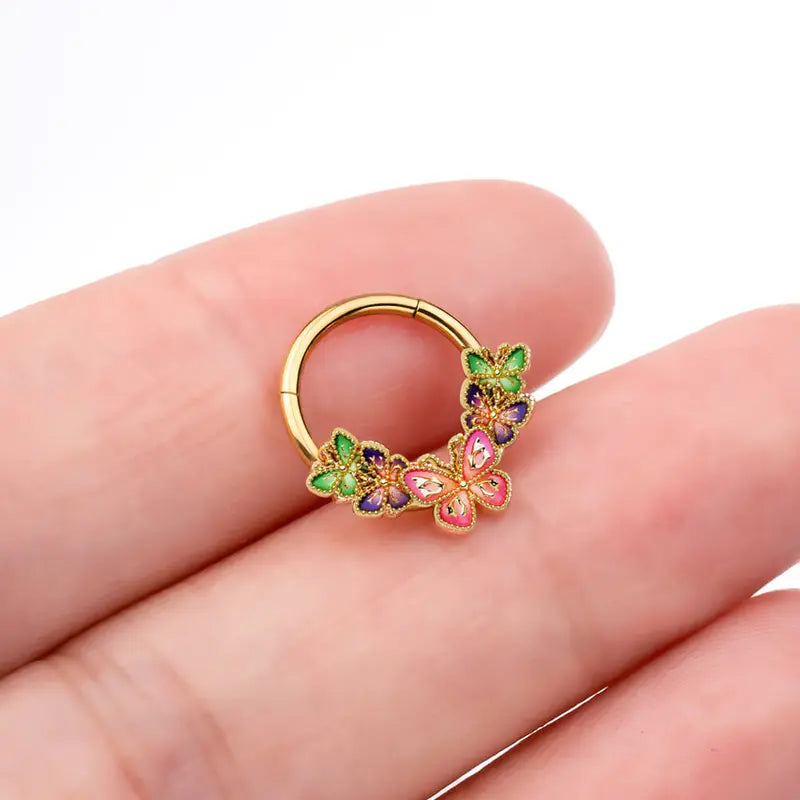 Oufer 16G Iridescent Butterfly Hinged Segment Septum Ring