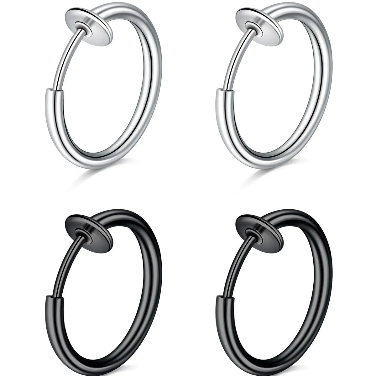 Simple Stainless Steel No Piercing Earring Ear Studs, Non Pierced Earrings, 2 Pairs Fashionable Earrings Set for Women & Men for Party, Daily Clothing Decor, Trendy All-match & Exquisite Jewelry for Birthday Gift
