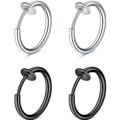 Simple Stainless Steel No Piercing Earring Ear Studs, Non Pierced Earrings, 2 Pairs Fashionable Earrings Set for Women & Men for Party, Daily Clothing Decor, Trendy All-match & Exquisite Jewelry for Birthday Gift