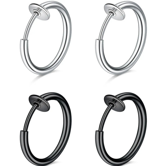 Simple Stainless Steel No Piercing Earring Ear Studs, Non Pierced Earrings, 2 Pairs Fashionable Earrings Set for Women & Men for Party, Daily Clothing Decor, Trendy All-match & Exquisite Jewelry for Birthday Gift
