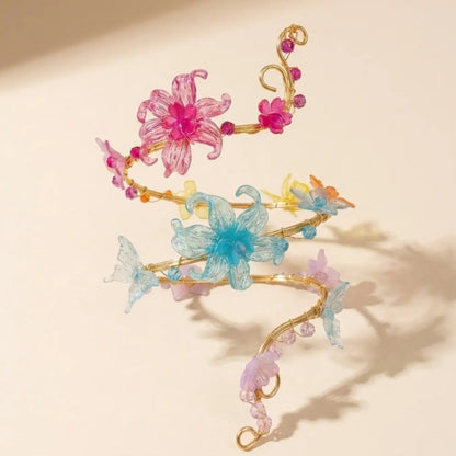 Rainbow Gradient Transparent Flower Butterfly Arm Bracelet, Colorful Beaded Spiral No-Piercing Upper Arm Ring, Beach Festival Body Jewelry, Bead Bracelets, Boho Jewelry