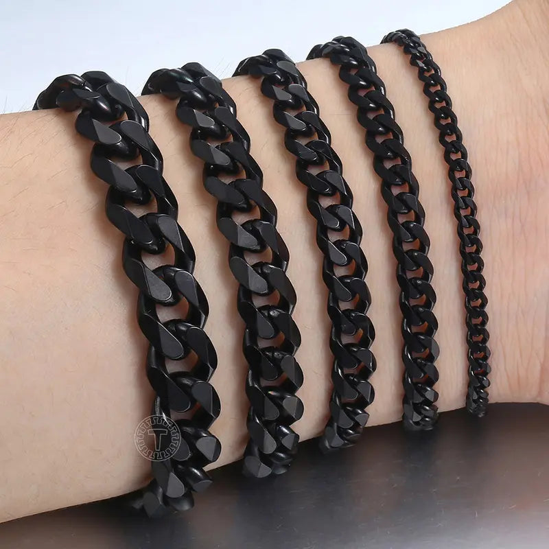 Mens Jewelry Sets Stainless Steel Black Color Curb Link Necklace Bracelet Jewelry Sets for Men Women Gifts 3/5/7/9/11mm