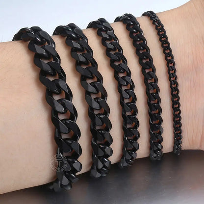 Mens Jewelry Sets Stainless Steel Black Color Curb Link Necklace Bracelet Jewelry Sets for Men Women Gifts 3/5/7/9/11mm