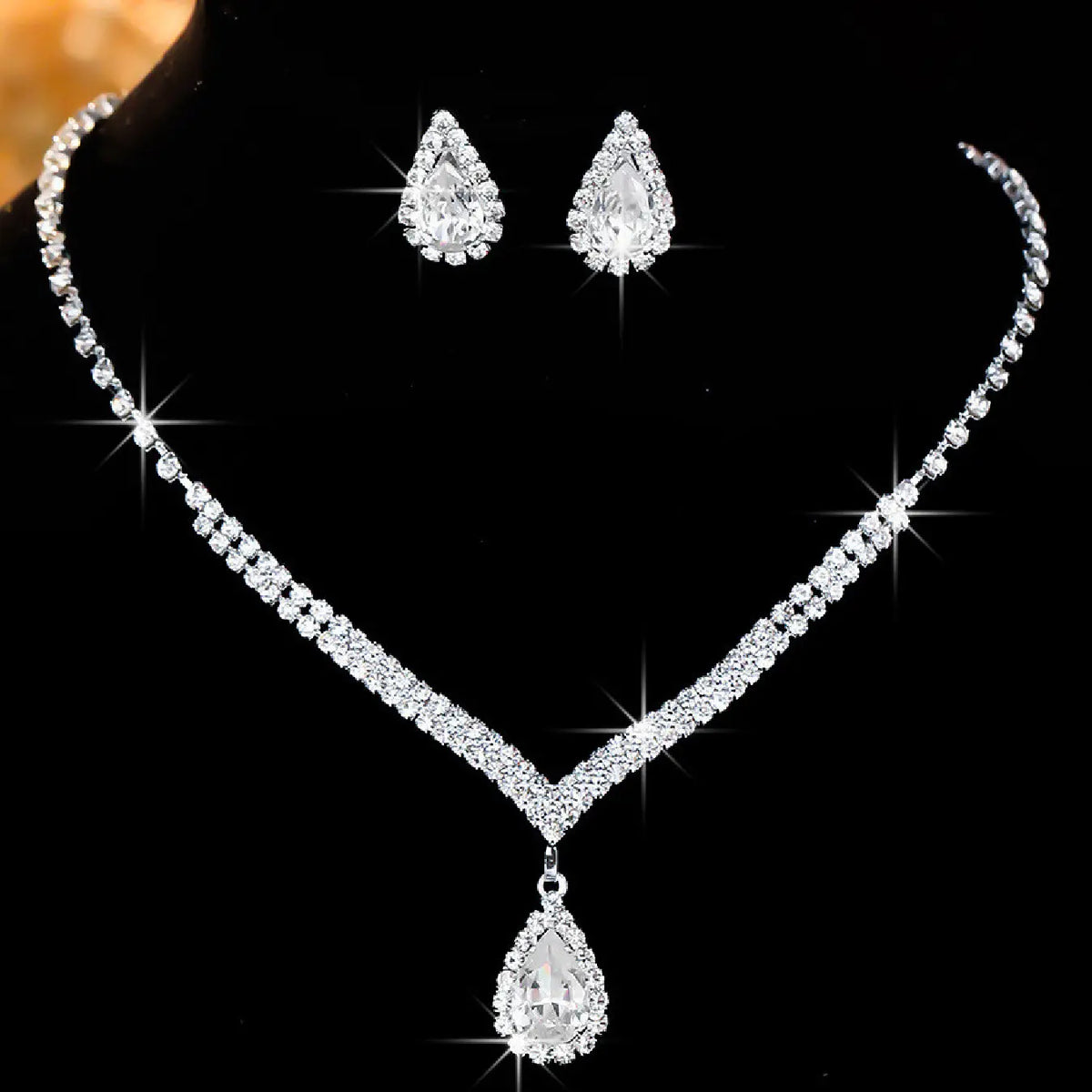 3 Piece Simple Waterdrop Zircon Necklace and Earring Set, Elegant Jewelry Sets for Women, Bridal Wedding Jewelry, Perfect for Weddings and Parties