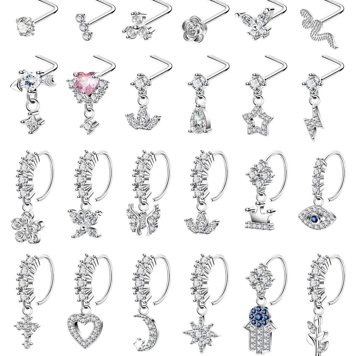 Women's Elegant Rhinestone Decor Nose Ring Set, Butterfly Nose Ring, Rhinestone Nose Rings, Trendy Exquisite Nose Piercing Jewelry, Chic Body Jewelry for Parties, Body Jewellery