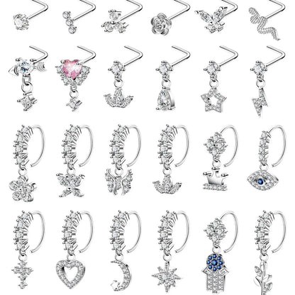 Women's Elegant Rhinestone Decor Nose Ring Set, Butterfly Nose Ring, Rhinestone Nose Rings, Trendy Exquisite Nose Piercing Jewelry, Chic Body Jewelry for Parties, Body Jewellery