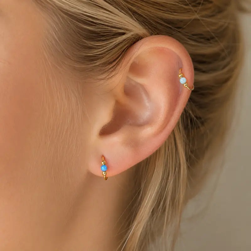 Sicbumi 5Pcs 18G Hinged Huggie Hoop Jewelry - Hypoallergenic 316L Surgical Steel Opal Silver Cartilage Earrings for Women - Fit Helix, Tragus, Earlobe Piercings