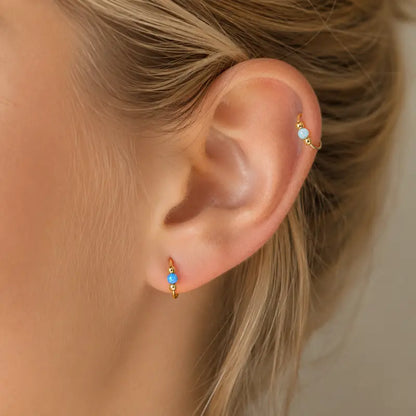 Sicbumi 5Pcs 18G Hinged Huggie Hoop Jewelry - Hypoallergenic 316L Surgical Steel Opal Silver Cartilage Earrings for Women - Fit Helix, Tragus, Earlobe Piercings