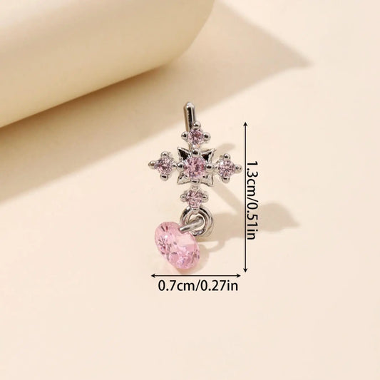 Rhinestone Decor Cross Design Charms Gems Nose Ring, Triple Nose Stud, Elegant L Shaped Nose Piercing Jewelry for Women & Girls, Fashion Jewelry for Party, Daily Clothing Decor, Birthday Gift, Body Jewelry
