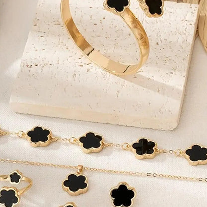 Flower Design Floral Motif Jewelry Set, Accessory Set, Fashionable Jewelry Set, Fashion Necklace & Bracelet & Bangle & Ring & Stud Earrings for Party, Daily Decor, Trendy All-match & Exquisite Jewelry for Birthday Gift
