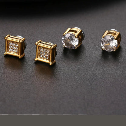 4 Pairs Stainless Steel Magnetic Stud Earrings for Men Women Gold CZ Non-Piercing Clip On Stud Earrings Set Non Pierced Earrings 7-8MM Jewellery Accessories