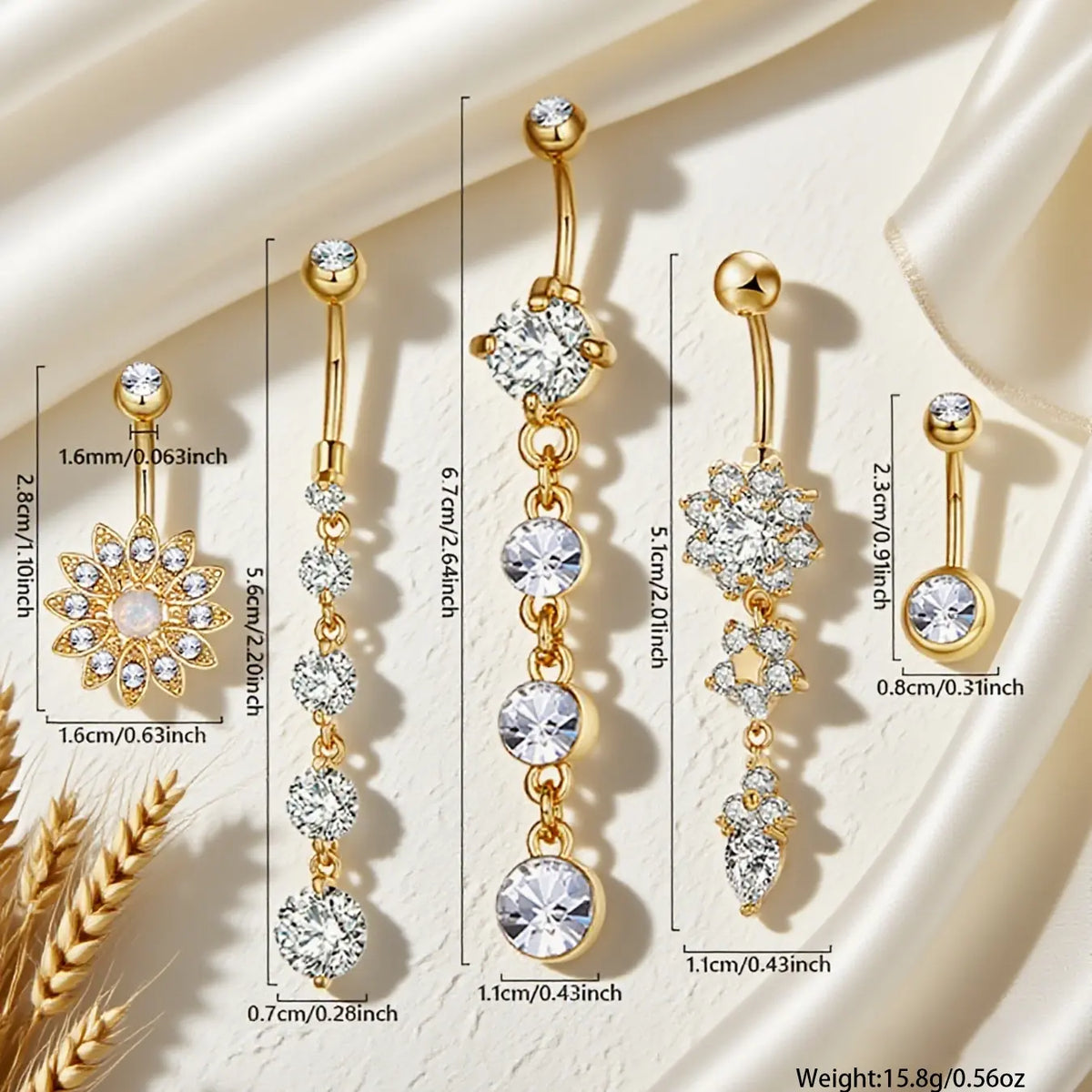 Women's Belly Button Rings Set, Navel Ring, Artificial Zircon Flower Design, Fashion Jewelry for Party & Vacation Wear, Body Piercing Accessories, High Quality Jewelry, Body Jewellery