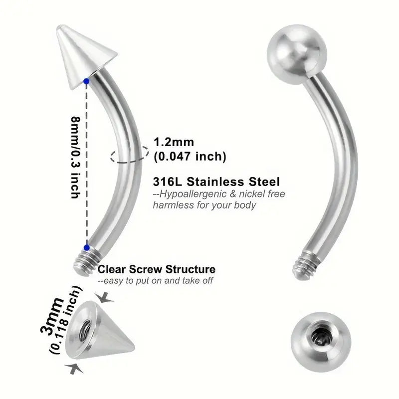 10Pcs Stainless Steel Curved Barbell Rings Belly Button Piercing Hoop Set Colorful Eyebrow, Navel, and Lip Body Piercings Jewelry Stainless Steel Bohemian Navel Pins Piercing Hoop Set