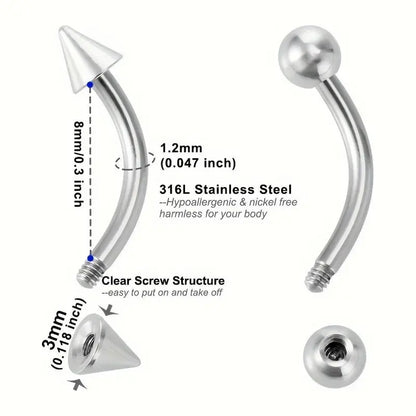 10Pcs Stainless Steel Curved Barbell Rings Belly Button Piercing Hoop Set Colorful Eyebrow, Navel, and Lip Body Piercings Jewelry Stainless Steel Bohemian Navel Pins Piercing Hoop Set