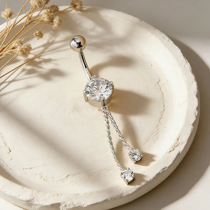 Women's Geometric Rhinestone Belly Ring, Belly Button Rings, Copper Chain Material, All-Season Wear, Plain Design, Casual Style Jewelry Accessory, Wearable Jewelry, Belly Button Jewelry