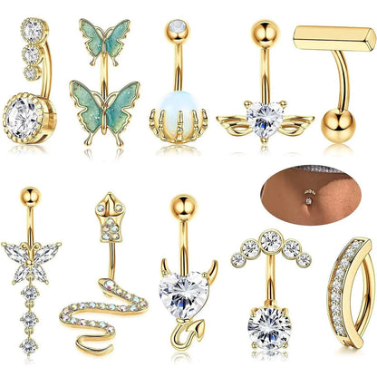 Women's Spring Rhinestone Butterfly & Snake Shape Belly Ring As Gift, Body Piercing Body Jewelry Set, Navel Piercing Jewelry, Maximalist Jewelry, Classic Belly Button Rings Accessories for Daily Wear Back To School, Body Jewellery