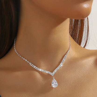 3 Piece Simple Waterdrop Zircon Necklace and Earring Set, Elegant Jewelry Sets for Women, Bridal Wedding Jewelry, Perfect for Weddings and Parties
