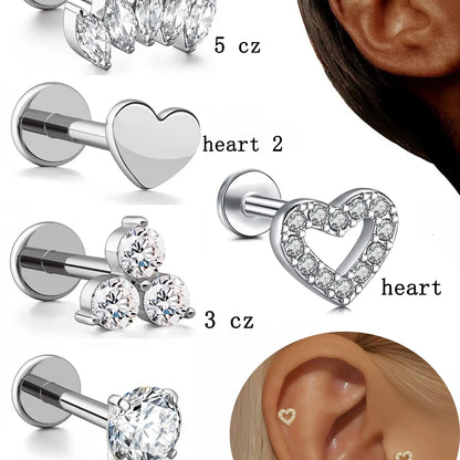 Heart Shaped Hypoallergenic Stud Earrings, Ear Studs, Cute Stainless Steel Cartilage Earrings for Women and Girls, Fashion Jewelry for Party Daily Wear, Ideal Birthday Gift