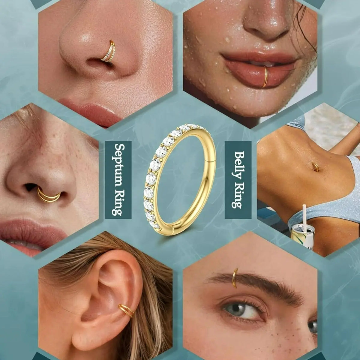 4PCS 18G Nose Rings Hoops Nose Jewelry, Surgical Steel Earrings Tragus Septum Piercing CZ Clicker Ring, Hinged Segment Conch Lip Cartilage Double Hoops 8mm 10mm for Women Men