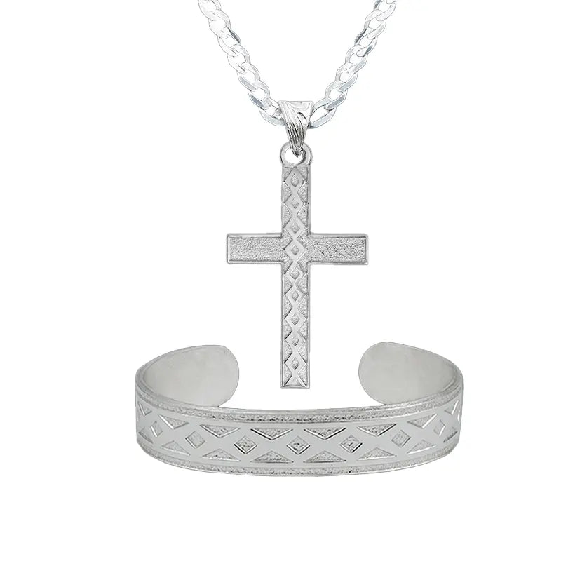 Men's Western-Inspired Jewelry Set - 2-Piece Accessories Set with Cross Pendant, Men's Jewelry for Western Style Looks