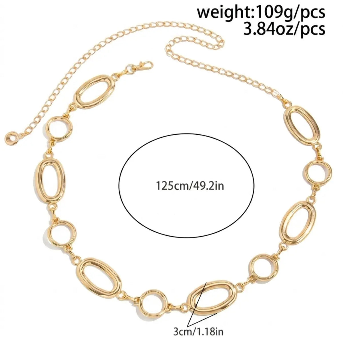 Geometric Metal Waist Chain, Sexy Chain Belt with Oval Rings, Low Waist Fashion Accessory, Body Chains, All Seasons Wear