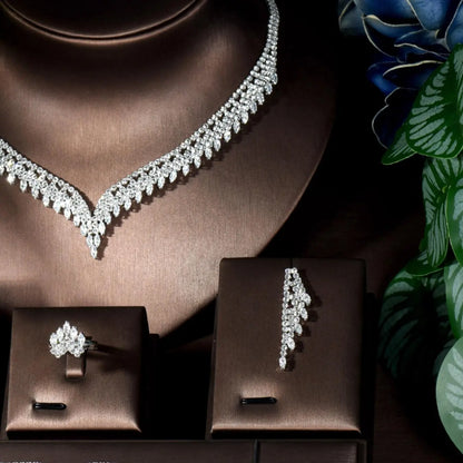 Women's Elegant Rhinestone Decorated Jewelry Set, Exquisite Trendy Necklace & Earrings & Ring & Bracelet, Chic Jewelry Set for Party & Wedding, Fashion Jewelry Set