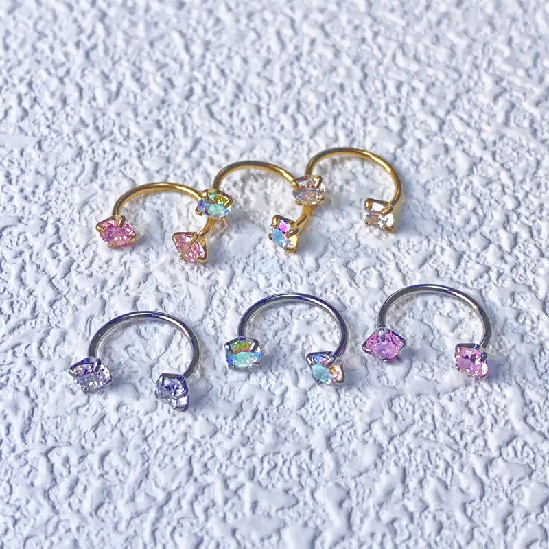20G(0.8mm)/18G(1.0mm) 8mm Horseshoe Nose Hoop Internally Threaded Gems Nose Ring with Free Ball Holder | Caution: Avoid Overtightening; Pre-Tighten with Provided Tool then Complete Tightening by Hand