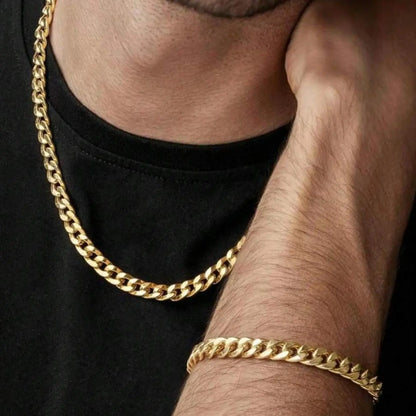 2pcs/Set Men's Minimalist Solid Color Stainless Steel Cuban Link Necklace And Bracelet, Hip-Hop Fashion Jewelry, Fashionable Jewelry Set, Versatile Accessory, Elegant Jewelry, Christmas, Valentine's Day, New Year Holiday Gift