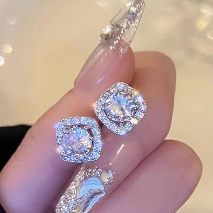 Fashion Shiny Rhinestone Decorated Zircon Stud Earrings (1 Pair), Shining Earrings, Fashionable Earrings, Elegant Stylish Jewelry for Party, Daily Clothing Decor for Girl, Trendy All-match & Exquisite Jewelry for Birthday Gift, Earrings Studs