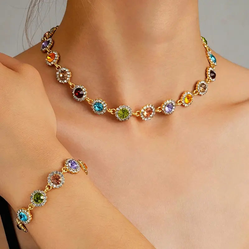Stylish & Unique Colorful Zircon Bracelet & Necklace Set — The Perfect Holiday Gift — Premium Women's Jewelry Set