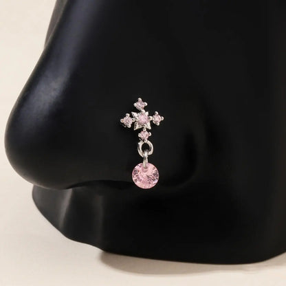 Rhinestone Decor Cross Design Charms Gems Nose Ring, Triple Nose Stud, Elegant L Shaped Nose Piercing Jewelry for Women & Girls, Fashion Jewelry for Party, Daily Clothing Decor, Birthday Gift, Body Jewelry
