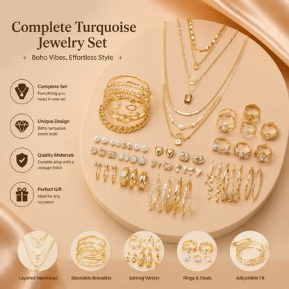 Women's 108pc Mix & Match Western-Style Costume Jewelry - Gold Necklace, Earrings for Women, Bracelet, Ring, Heart Accents Add Sweet Western Charm, Valentine Gift for Birthday Parties, Gold Necklace Set, Accessories For Women