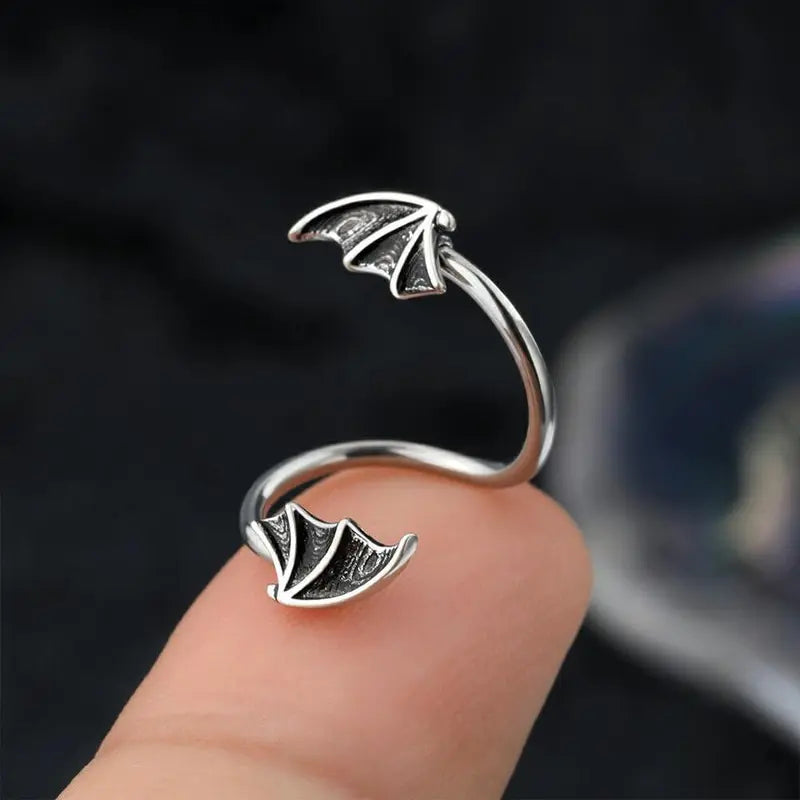 OUFER 16G 316L Stainless Steel S-Shaped Unisex Cartilage Ring - Hypoallergenic Gothic Edge Dark Bat Motif Snakebite Piercing Jewelry with Black Bat Wing Charms