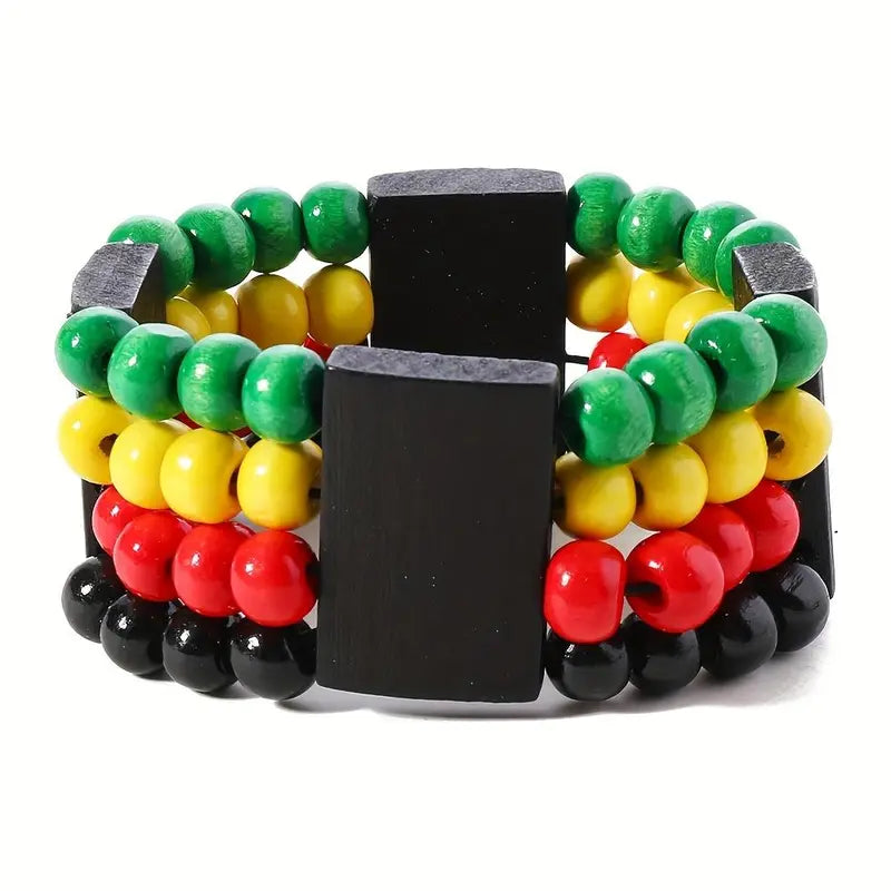 Bohemian Double-layer Colorful Beads Necklace & Bracelet Set, Retro Red Yellow Green Round Wood Bead Ethnic Necklace Multi-layer Bracelet Women Men Handmade Beaded Jewelry Set