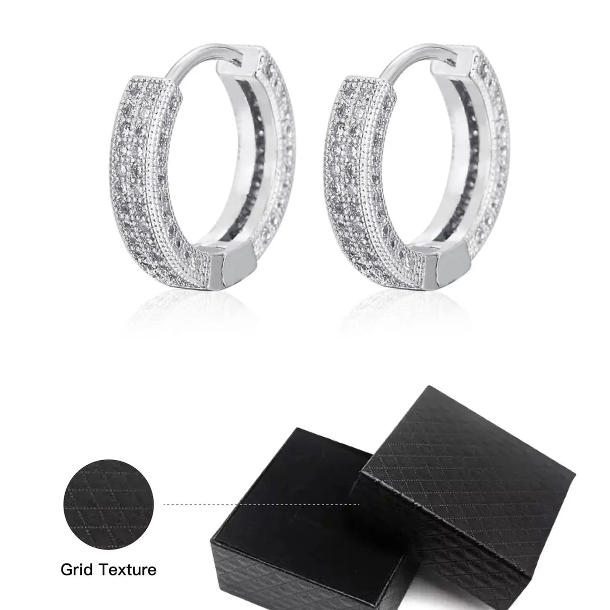 Unisex Hip Hop Hoop Earrings, Statement Hoops Earrings, Fashionable Hoop Earrings, Copper in Silver Color with CZ Pavé, Elegant Street Fashion Jewelry, Copper Zirconia, Cz Stones Earrings