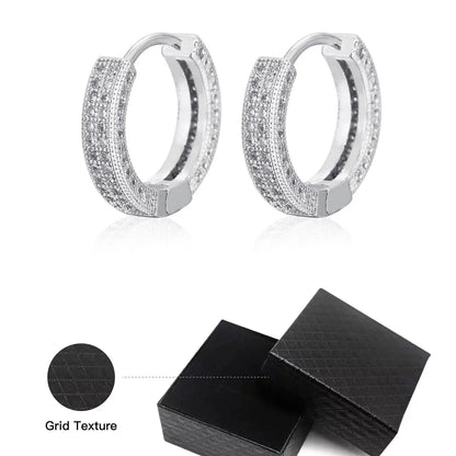 Unisex Hip Hop Hoop Earrings, Statement Hoops Earrings, Fashionable Hoop Earrings, Copper in Silver Color with CZ Pavé, Elegant Street Fashion Jewelry, Copper Zirconia, Cz Stones Earrings