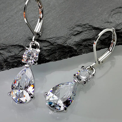 1 Pair Elegant Water Drop Shaped Dangle Earrings, Fashion Artificial Zircon Drop Earrings, Casual Jewelry for Women, Daily Gift Earrings